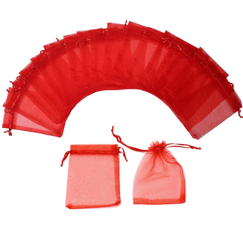 Bezall 50Pcs Red Organza Gift Bags 3x4 Inch, Small Mesh Drawstring Christmas Candy Bags, Baby Shower Party Favor Jewelry Pouches - Image 2